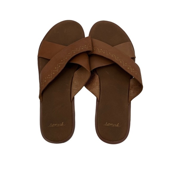 Sanuk Tobacco Gold Yoga Adley Slip On Embellished Sandals Size 7 Women's - Picture 5 of 9